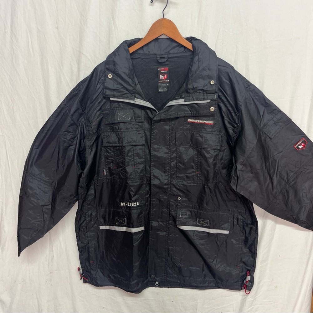 South Pole Black Raincoat for Men Zip up Hidable hood
